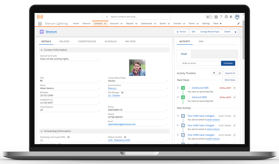 screenshot of Sirenum Staff Management Platform